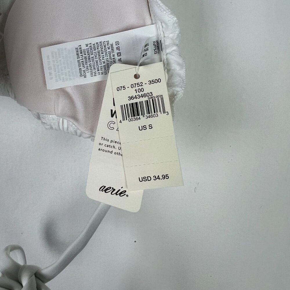 NWT Aerie Perky Triangle Bikini Top Embroidered Floral Ruffle White Size Small S - Picture 8 of 9